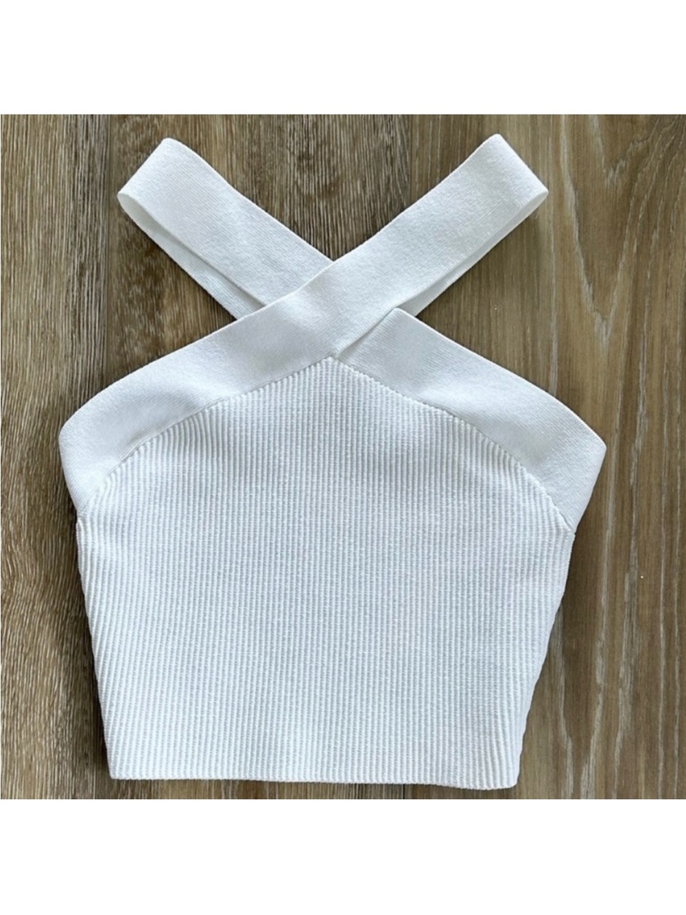Aritzia White Ribbed Cross-Strap Crop Top